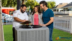 "Infographic comparing the cost to install a new HVAC system in Southern California, Orange County, California overall, and the national average."